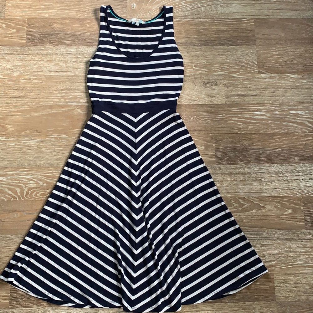 Boden fit & flare navy sleeveless striped dress 2R